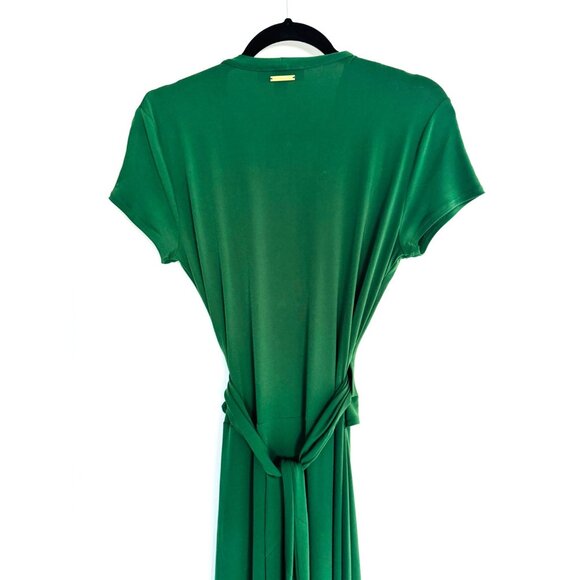 Michael Kors 10 Green Pleated V-Neck Wrap Maxi Dress - Picture 16 of 16